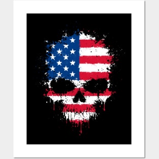 Chaotic American Flag Splatter Skull Posters and Art